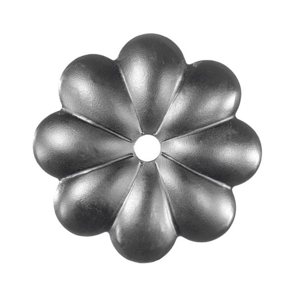 50.005 - ozdobný kovaný květ 60 x 2 mm, otvor 10 mm, pro plot, bránu, zábradlí a mříže