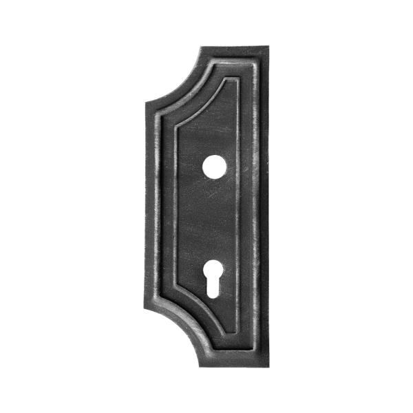 63.130.90.50 - Ozdobný zámkový štítek pro dveře a vrata, 272x125x2,5 mm, rozteč 90 mm, levý