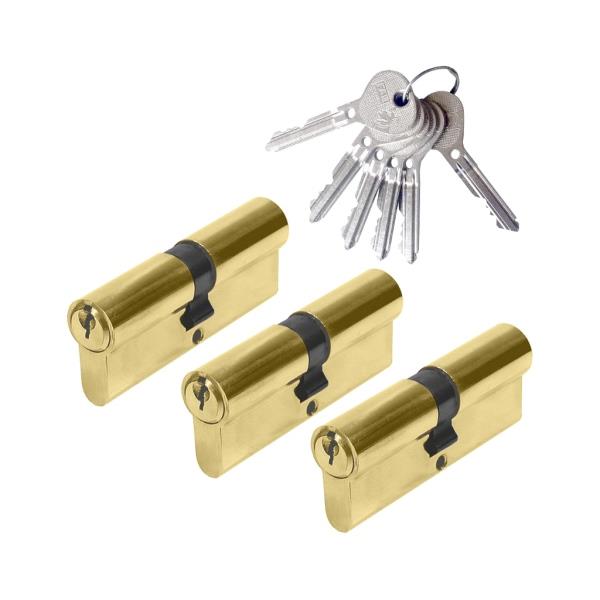 Bezpečnostní cylindrická vložka FAB Trio-200 29/35 mm mosazná, set 3x zámky a 6x klíče
