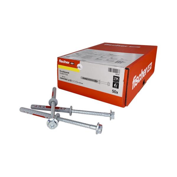 Fischer DuoXpand 10x80 FUS (balení 50 ks) – rámové hmoždinky s pozinkovaným šroubem s šestihrannou hlavou SW13 / TORX T40