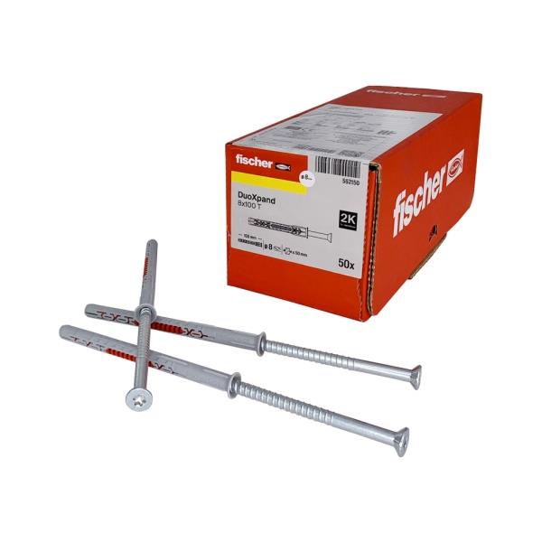 Fischer DuoXpand 8x100 T (balení 50 ks) – rámové hmoždinky s pozinkovaným šroubem se zápustnou hlavou TORX T30