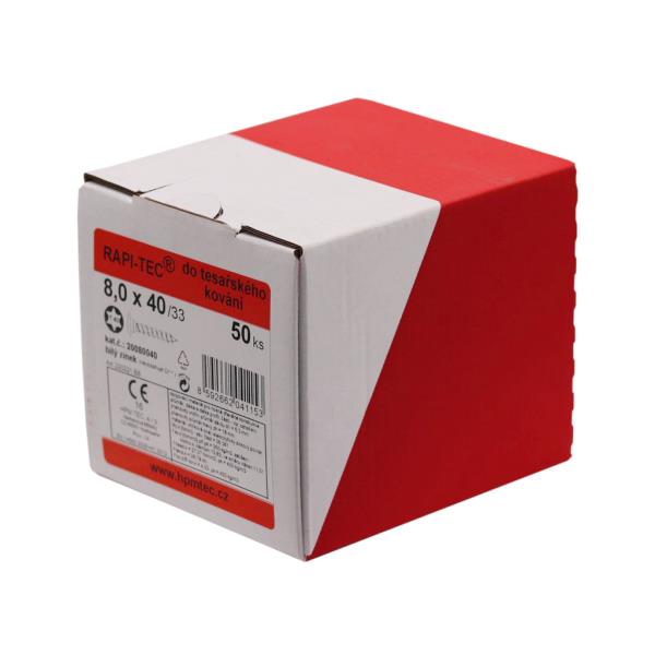 HPM TEC RAPI-TEC 8,0x40/34 (balení 50 ks) - stavební vruty do tesařského kování, pozink, talířová hlava s osazením, TORX T40