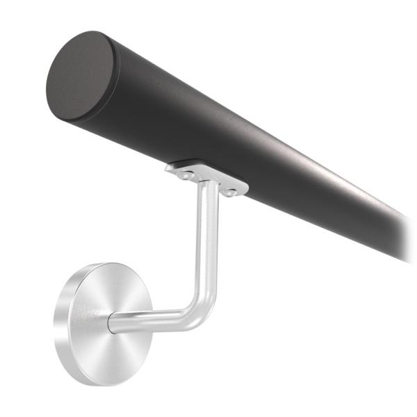 KP-43111_150 - lakované zábradlí na stěnu, nerezové madlo pr. 42,4 mm, černé RAL9005, kulaté držáky s krycí rozetou, délka 150 cm