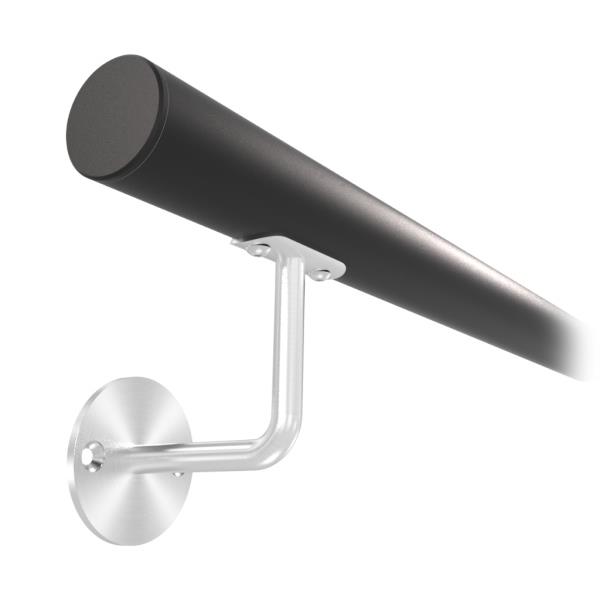 KP-43311_200 - lakované zábradlí na stěnu, nerezové madlo pr. 42,4 mm, černé RAL9005, kulaté držáky, délka 200 cm