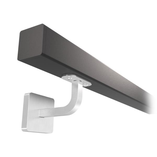 KP-43561_150 - lakované zábradlí na stěnu, nerezové madlo pr. 40x40 mm, černé RAL9005, hranaté držáky s krycí rozetou, délka 150 cm