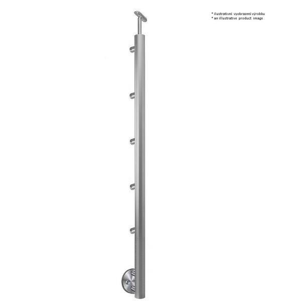 Nerezové zábradlí - sloupek pr.42,4 mm 1m boční kotvení schod, 5x kulatý držák prutů pr.12 mm 50400-240A