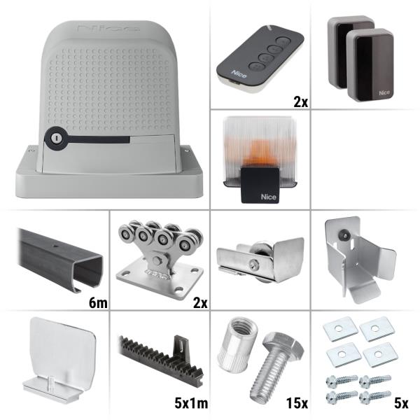 Nice Robus 400 BD KCE 7.0 – sestava pojezdu, pohonu a příslušenství, pro posuvnou bránu do průjezdu 4,2 m a 400 kg, profil bez úpravy