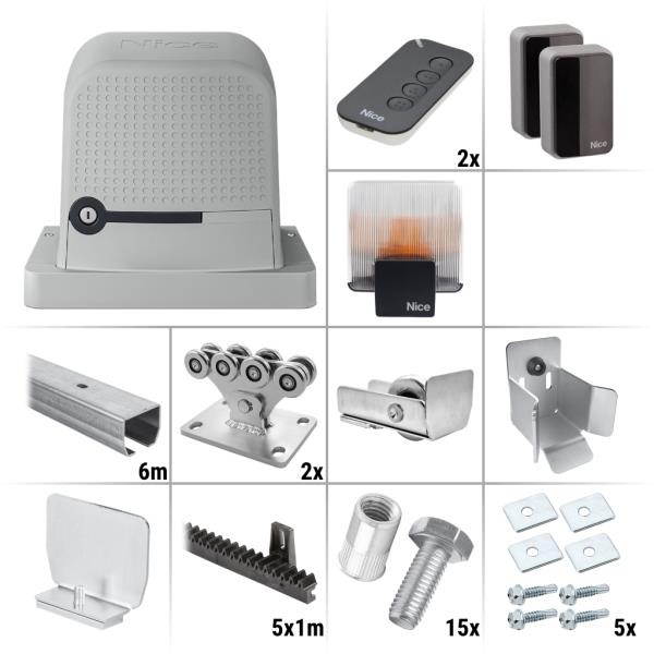 Nice Robus 400 BD KCE 7.0Z – sestava pojezdu, pohonu a příslušenství, pro posuvnou bránu do průjezdu 4,2 m a 400 kg, pozinkovaný profil