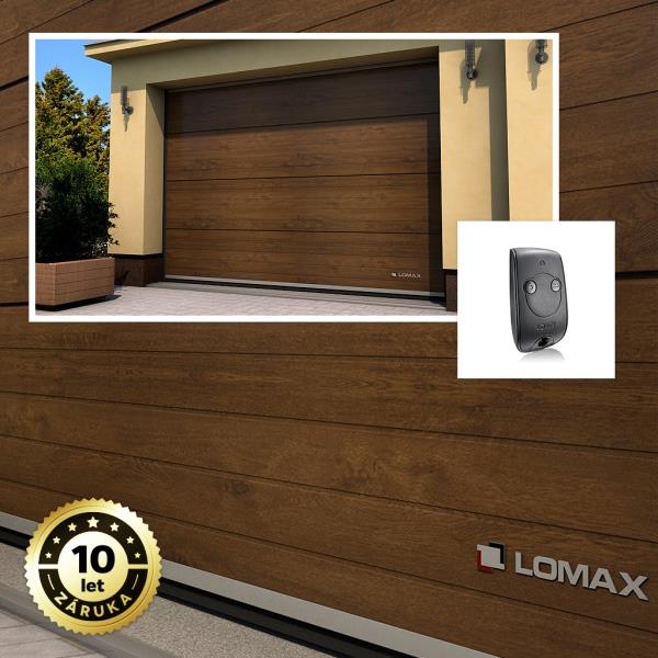 Sekční garážová vrata LOMAX HOME 2500 x 2155 mm, barva nussbaum, prolis lamela,pohon Somfy Dexxo