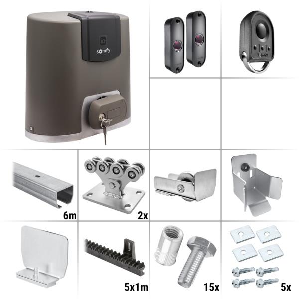 Somfy Elixo 500 3S io K1 7.0Z - sestava pojezdu, pohonu a příslušenství, pro posuvnou bránu do průjezdu 4,2 m a 425 kg, pozinkovaný profil