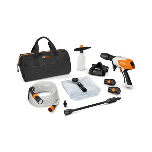 STIHL RCA 20.0 – AKU vysokotlaký čistič, 0,18 kW, max. tlak 24 bar, max. průtok 230 l/h + 2x akumulátor AS 2 + nabíječka AL 1