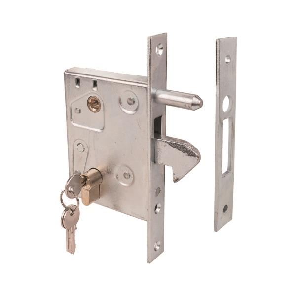 Zámek hákový pro posuvné brány LOCK-L velký, zádlab 90 mm, rozteč 72 mm, s vložkou a protikusem